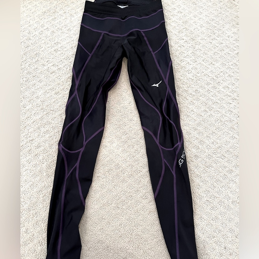 MIZUNO BLACK BIG 5000 ZIP AT BOTTOM LEGGINGS